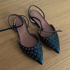 RED Valentino Black Leather Grommet Ballet Flat